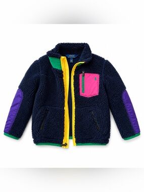 Polo by Ralph Lauren Navy Sherpa Fleece Jacket Colorblock sz 5 XS